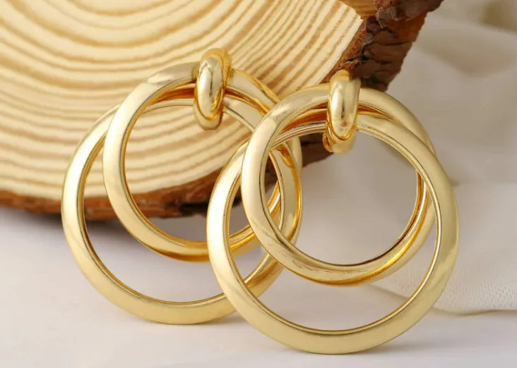 Double Circle Metal Fashion Gold Earrings