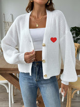 Load image into Gallery viewer, Heart Button Down V-Neck Long Sleeve Cardigan
