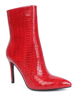 Load image into Gallery viewer, Sophisticated Croc Textured Patent Pu High Heeled Red Black Ankle Boots
