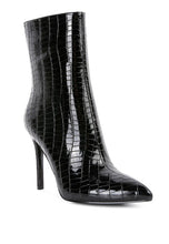 Load image into Gallery viewer, Sophisticated Croc Textured Patent Pu High Heeled Red Black Ankle Boots
