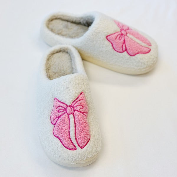 Pink Lounge Bow Cozy Non Slip Slippers