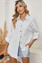 Load image into Gallery viewer, Stripe Roll-tab Sleeve Pocketed Long Shirt
