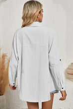 Load image into Gallery viewer, Stripe Roll-tab Sleeve Pocketed Long Shirt
