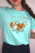 Load image into Gallery viewer, Fall For Jesus He Never Leaves Graphic Tee
