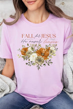 Load image into Gallery viewer, Fall For Jesus He Never Leaves Graphic Tee
