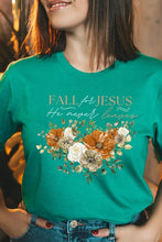 Load image into Gallery viewer, Fall For Jesus He Never Leaves Graphic Tee
