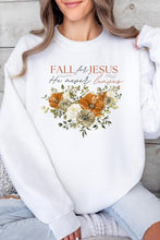 Load image into Gallery viewer, Fall For Jesus He Never Leaves Fleece Crew Neck Long Sleeve Sweatshirts
