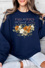 Load image into Gallery viewer, Fall For Jesus He Never Leaves Fleece Crew Neck Long Sleeve Sweatshirts
