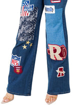 Load image into Gallery viewer, High Rise Wide Leg Brooklyn Varsity Dark Wash Denim Jean
