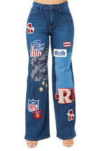 Load image into Gallery viewer, High Rise Wide Leg Brooklyn Varsity Dark Wash Denim Jean
