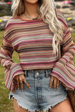 Load image into Gallery viewer, Red Ethnic Striped Wide Cropped Long Sleeve Top Blouse Sweater
