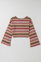 Load image into Gallery viewer, Red Ethnic Striped Wide Cropped Long Sleeve Top Blouse Sweater
