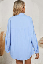 Load image into Gallery viewer, Stripe Roll-tab Sleeve Pocketed Long Shirt
