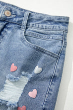 Load image into Gallery viewer, Distressed Raw Hem Heart Mini Denim Skirt
