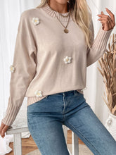 Load image into Gallery viewer, Ribbed Flower Round Neck Long Sleeve Sweater
