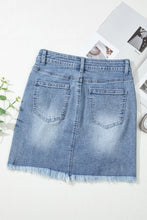 Load image into Gallery viewer, Distressed Raw Hem Heart Mini Denim Skirt
