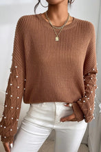 Load image into Gallery viewer, Pearl Detail Round Neck Long Sleeve Sweater
