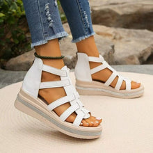 Load image into Gallery viewer, Cutout Rhinestone Trim Wedge Sandals
