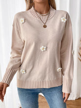 Load image into Gallery viewer, Ribbed Flower Round Neck Long Sleeve Sweater
