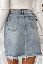 Load image into Gallery viewer, Distressed Raw Hem Heart Mini Denim Skirt
