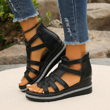 Load image into Gallery viewer, Cutout Rhinestone Trim Wedge Sandals
