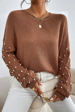 Load image into Gallery viewer, Pearl Detail Round Neck Long Sleeve Sweater
