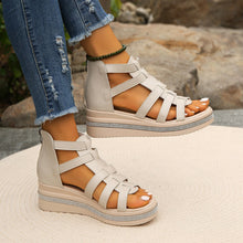 Load image into Gallery viewer, Cutout Rhinestone Trim Wedge Sandals
