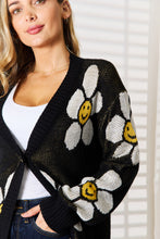 Load image into Gallery viewer, Cute Floral Button Down Longline Cardigan Smiley Face Sweater
