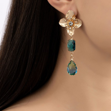 Load image into Gallery viewer, Flower Stud Earrings with Aquamarine Drops
