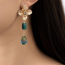 Load image into Gallery viewer, Flower Stud Earrings with Aquamarine Drops
