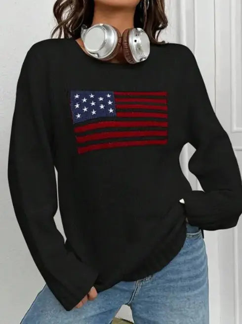 Round Neck Flag Sweater Patriot for Youth