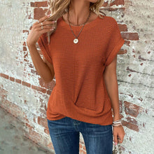 Load image into Gallery viewer, Chic and Comfy: Summer Solid Color Waffle Crew Neck Tee for Women
