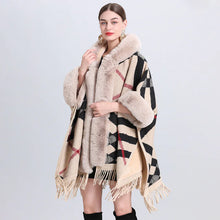 Load image into Gallery viewer, Chic Cashmere-Trimmed Plaid Inverness with Luxe Fur Collar
