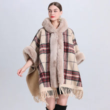 Load image into Gallery viewer, Chic Cashmere-Trimmed Plaid Inverness with Luxe Fur Collar
