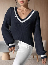 Load image into Gallery viewer, V-Neck Knitted Long Sleeve Sweater Vest for Women
