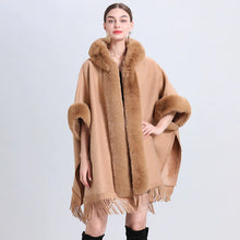 Load image into Gallery viewer, Chic Cashmere-Trimmed Plaid Inverness with Luxe Fur Collar
