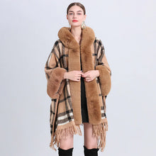 Load image into Gallery viewer, Chic Cashmere-Trimmed Plaid Inverness with Luxe Fur Collar
