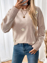 Load image into Gallery viewer, Ribbed Flower Round Neck Long Sleeve Sweater
