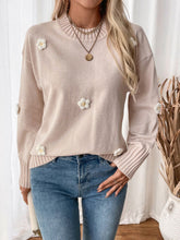 Load image into Gallery viewer, Ribbed Flower Round Neck Long Sleeve Sweater
