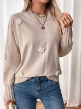 Load image into Gallery viewer, Ribbed Flower Round Neck Long Sleeve Sweater
