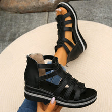 Load image into Gallery viewer, Cutout Rhinestone Trim Wedge Sandals
