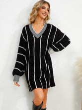 Load image into Gallery viewer, Striped V-Neck Long Sleeve Mini Sweater Dress
