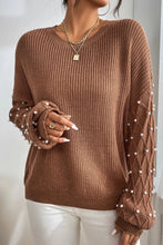 Load image into Gallery viewer, Pearl Detail Round Neck Long Sleeve Sweater
