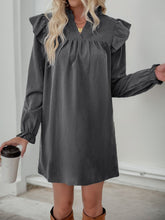 Load image into Gallery viewer, Perfee Ruffled Notched Long Sleeve Mini Dress
