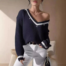 Load image into Gallery viewer, V-Neck Knitted Long Sleeve Sweater Vest for Women
