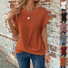 Load image into Gallery viewer, Chic and Comfy: Summer Solid Color Waffle Crew Neck Tee for Women
