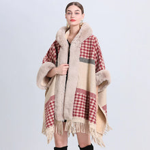 Load image into Gallery viewer, Chic Cashmere-Trimmed Plaid Inverness with Luxe Fur Collar
