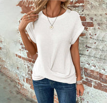 Load image into Gallery viewer, Chic and Comfy: Summer Solid Color Waffle Crew Neck Tee for Women
