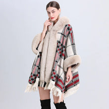 Load image into Gallery viewer, Chic Cashmere-Trimmed Plaid Inverness with Luxe Fur Collar
